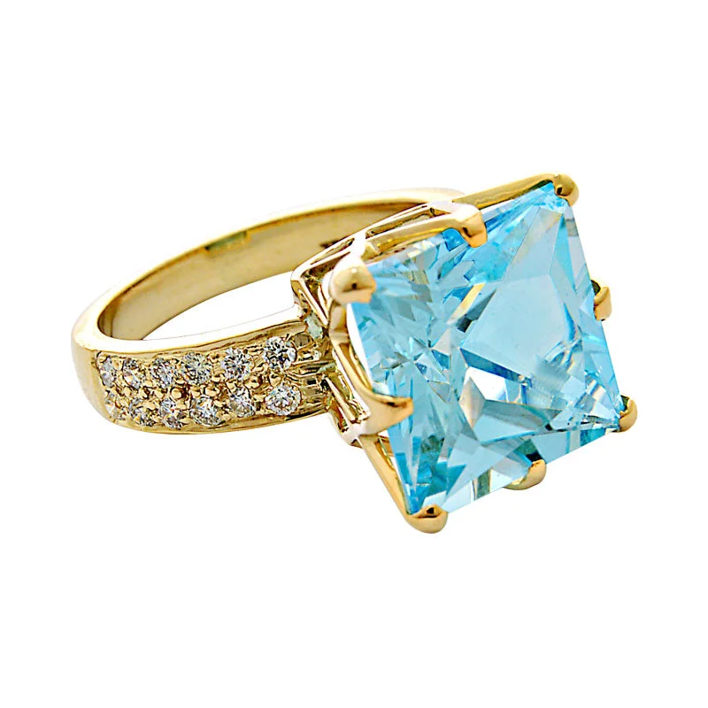 statement wedding rings for women -Ring-Blue Topaz and Diamond