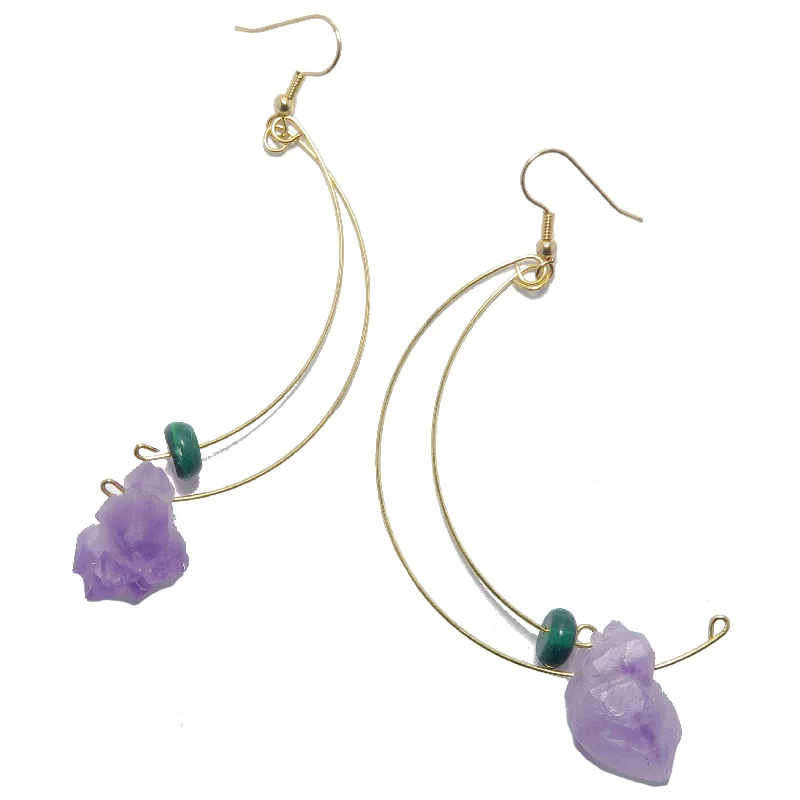 colorful earrings for women -Amethyst Earrings Malachite Modern Royalty Gem