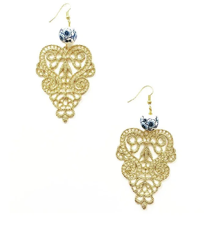 diamond earrings for women -Royal Style Gold Curved Earrings