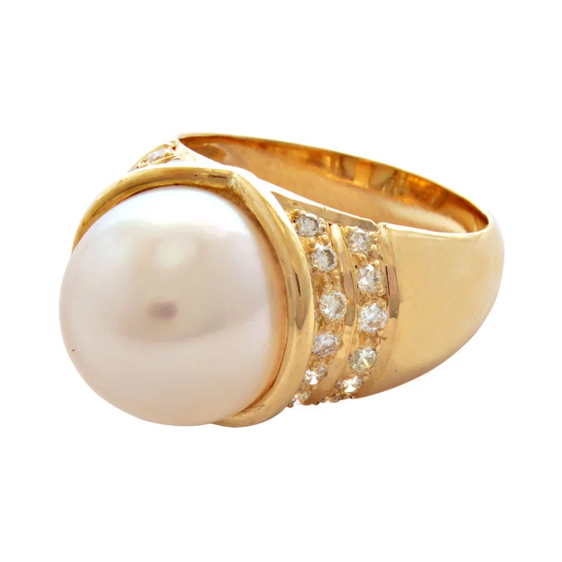 trendy rings for women -Ring-Pearl and Diamond