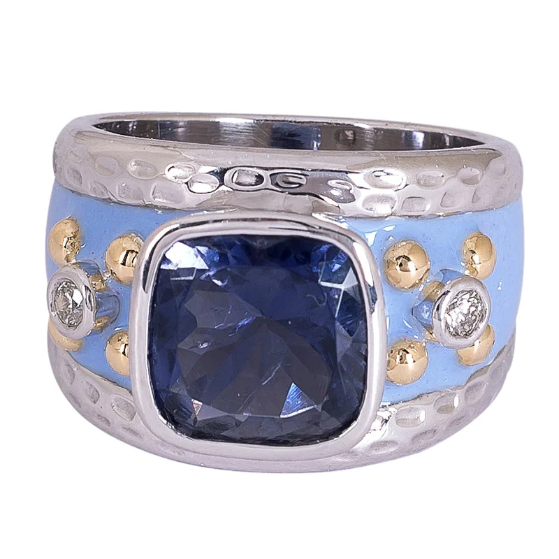 solitaire rings for women -Ring- Iolite and Diamond (Enamel)