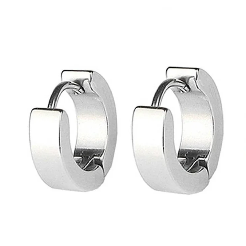 teardrop earrings for women -Polished 13mm Stainless Steel Huggie Hoop Earrings - For Men or Women