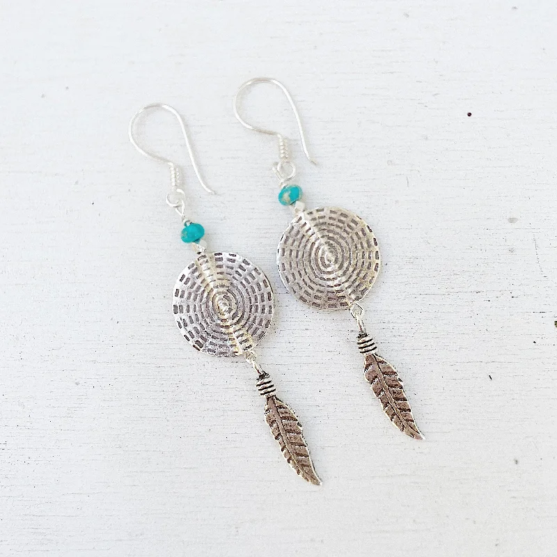 bridal earrings for women -TURQUOISE DREAM CATCHER EARRINGS