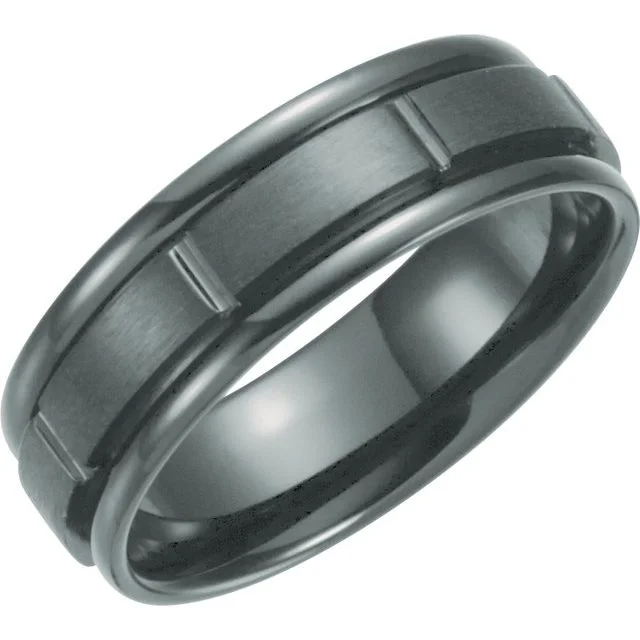 heirloom necklaces for women -Black Titanium 7 mm Grooved Band