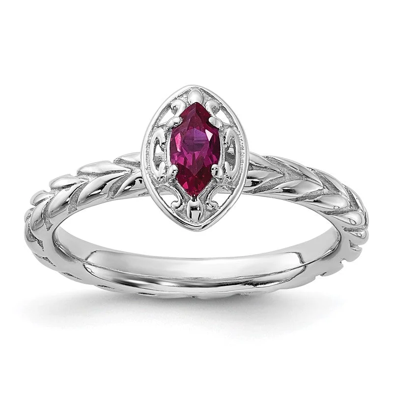 minimalist necklaces for women -Sterling Silver Stackable Expressions Created Ruby Marquise Ring