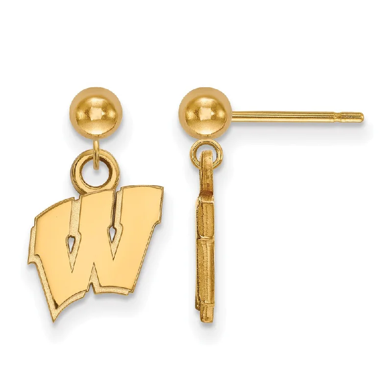 trendy stud earrings for women -14k Yellow Gold University of Wisconsin Ball Dangle Earrings