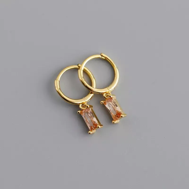 geometric earrings for women -Hoop Earrings with Baguette Cut Zircon Stones