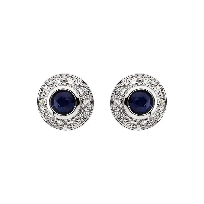 personalized earrings for women -Genuine Sapphire & Diamond Halo Style Post Earrings in 14k White Gold