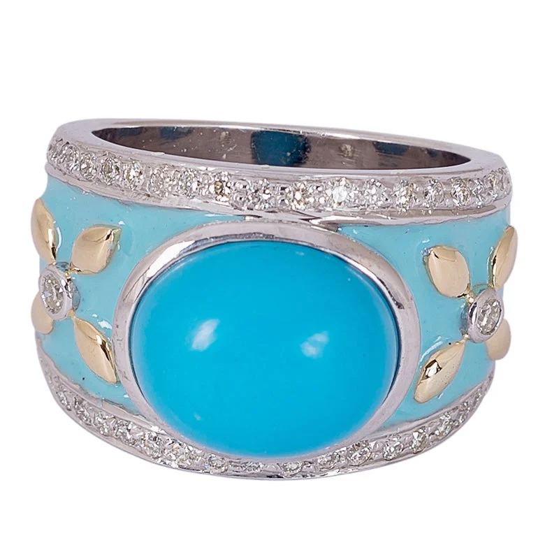 halo rings for women -Ring- Turquoise and Diamond (Enamel)