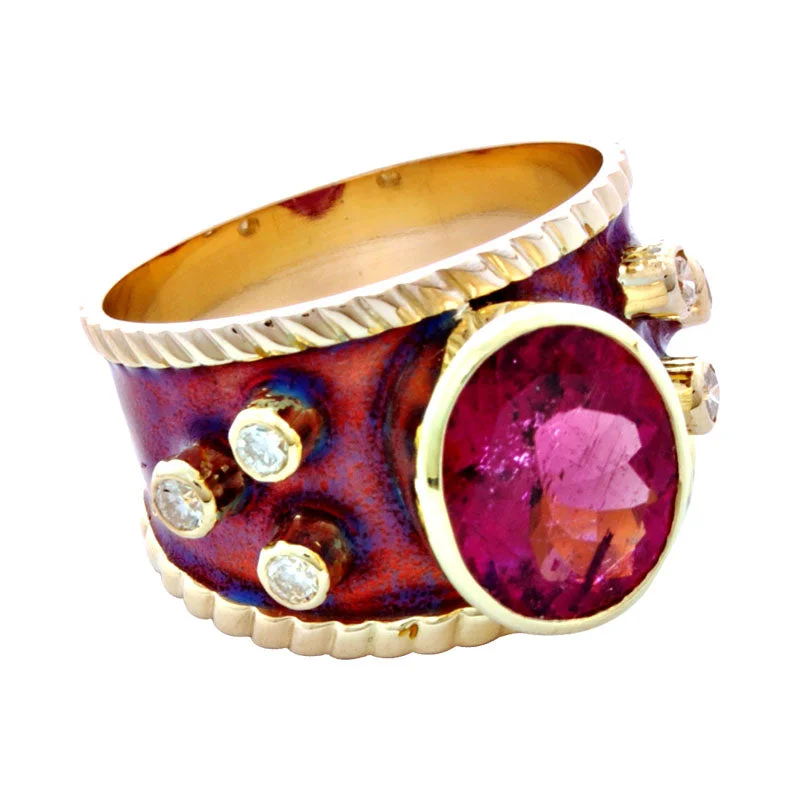 wedding rings for women -Ring-Rubellite and Diamond (Enamel)