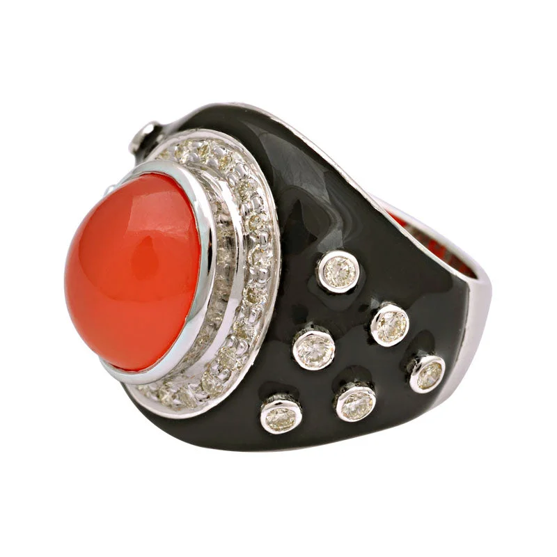 custom engagement rings for women -Ring-Cornelian and Diamond (Enamel)