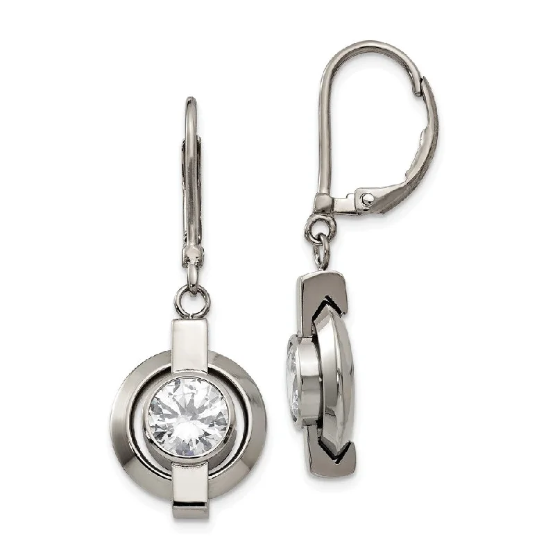 wedding drop earrings for women -Titanium and Cubic Zirconia Circle Lever Back Earrings