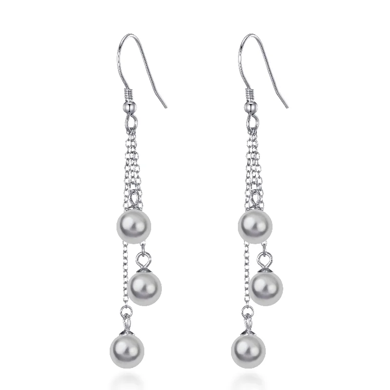 elegant pearl earrings for women -Sterling Silver Triple Grey Pearl Drop Earrings