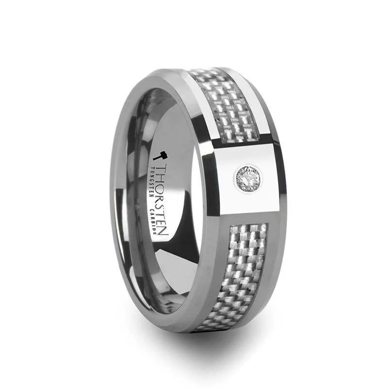 adjustable necklaces for women -Thorsten ROYCE Tungsten Wedding Band White Carbon Fiber Diamond Setting - 8mm