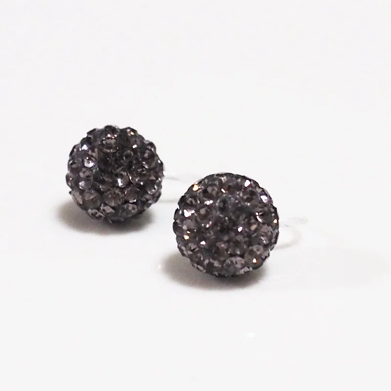 statement crystal earrings for women -Black rhinestone pave ball invisible clip on earrings