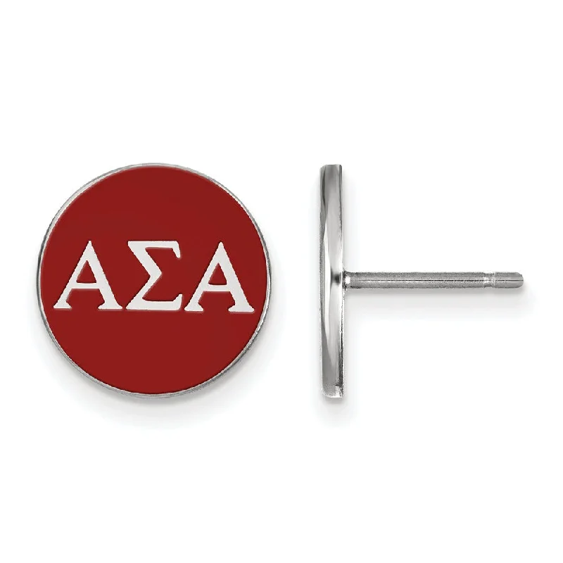 fine gold earrings for women -Sterling Silver Alpha Sigma Alpha Red Enamel Disc Post Earrings