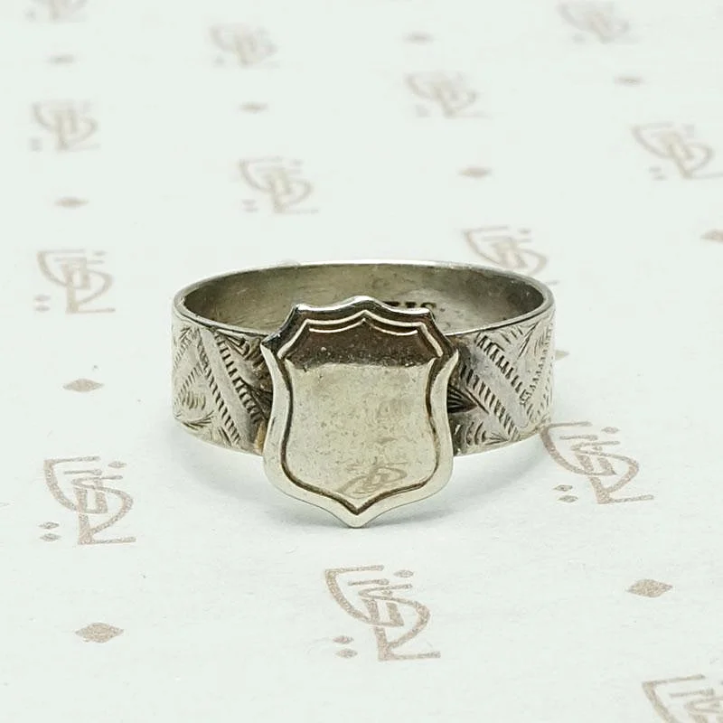 birthstone wedding rings for women -Victorian Hand Worked Silver Signet Ring