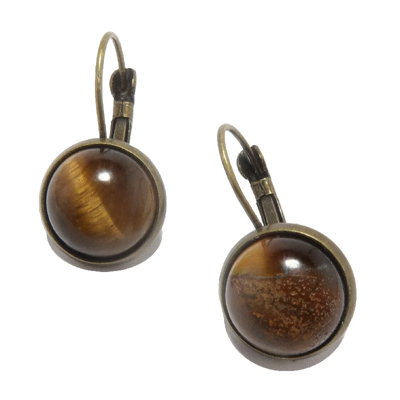 diamond earrings for women -Tigers Eye Earrings Classic Golden Era Antiqued Bronze