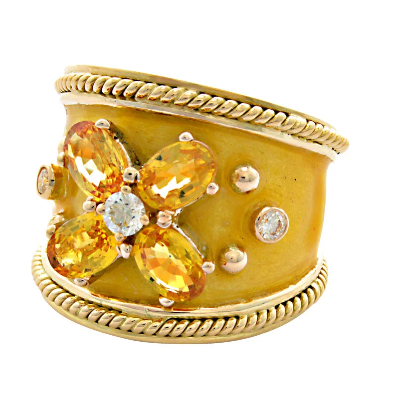 luxury engagement rings for women -Ring-Yellow Sapphire and Diamond (Enamel)