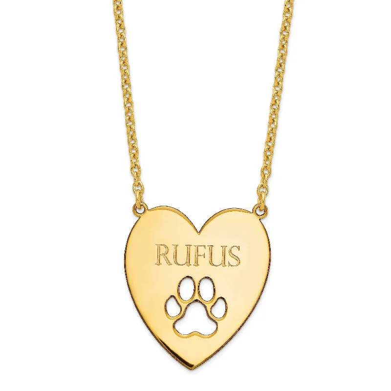 elegant charm necklaces for women -Sterling Silver Heart With Dog Paw Print and Engraved Name Necklace