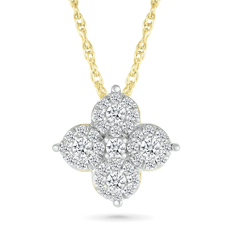 large pendant necklaces for women -Large Diamond Clover Necklace