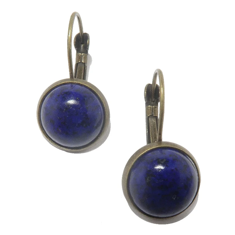 butterfly earrings for women -Lapis Earrings Blue Coin Antiqued Bronze Leverback