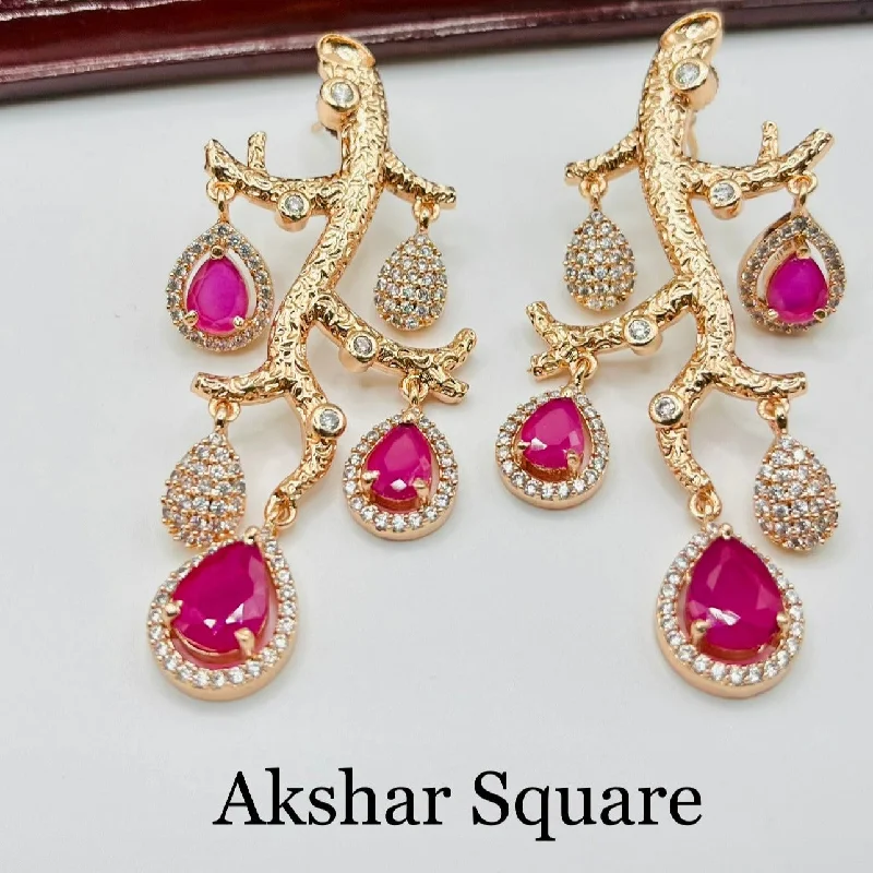 trendy drop earrings for women -Rosegold CZ Branch Design Earrings