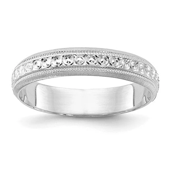 timeless gold necklaces for women -14K White Gold 3mm Wide Polished & Etched Sparkling Edge Wedding Eternity Band