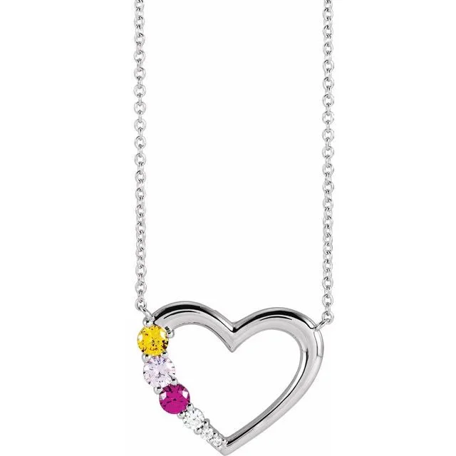 luxury gemstone necklaces for women -Genuine Diamond Accented Mother's Heart Family Birthstone Necklace