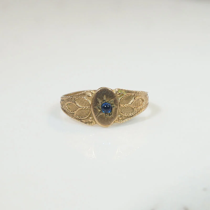 cushion-cut rings for women -Tiny Edwardian Signet Ring with Sapphire