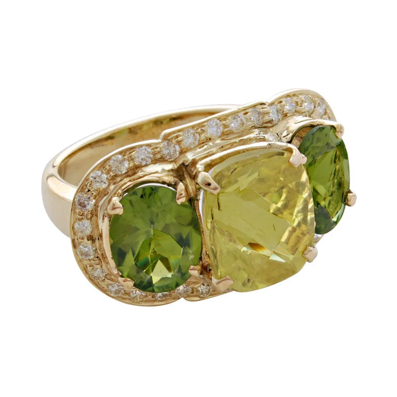 vintage wedding rings for women -Ring-Lemon Quartz, Peridot and Diamond