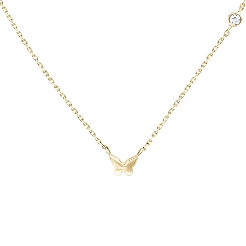 vintage gold necklaces for women -Bubble Butterfly and Diamond Station Necklace