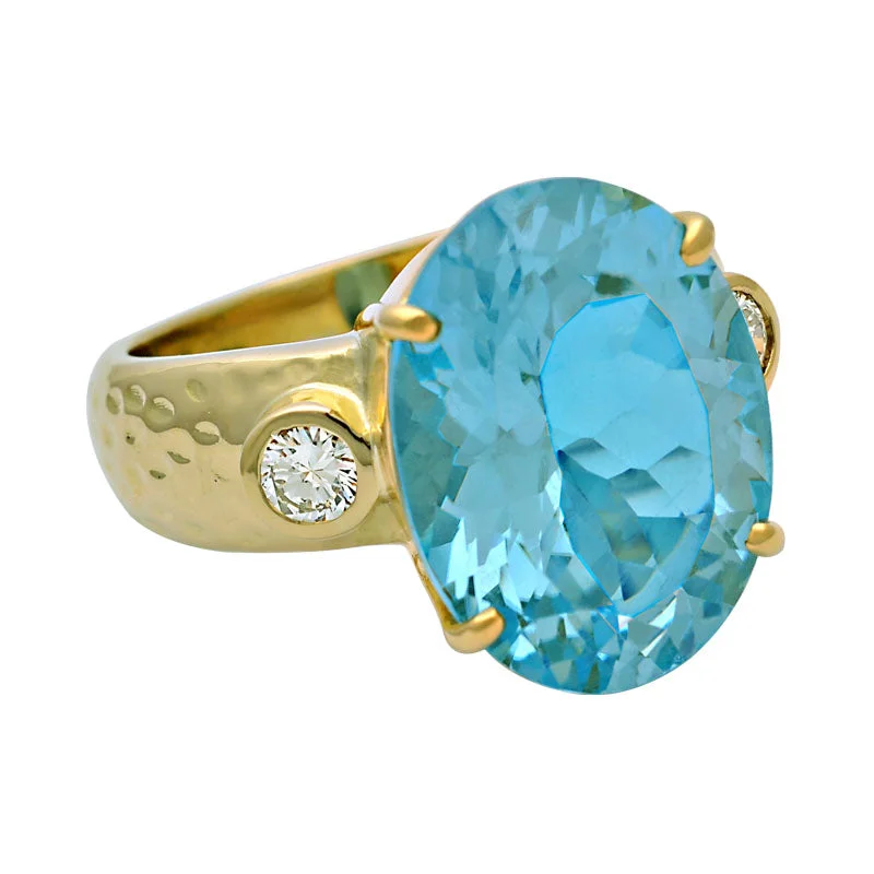 vintage engagement rings for women -Ring-Blue Topaz and Diamond