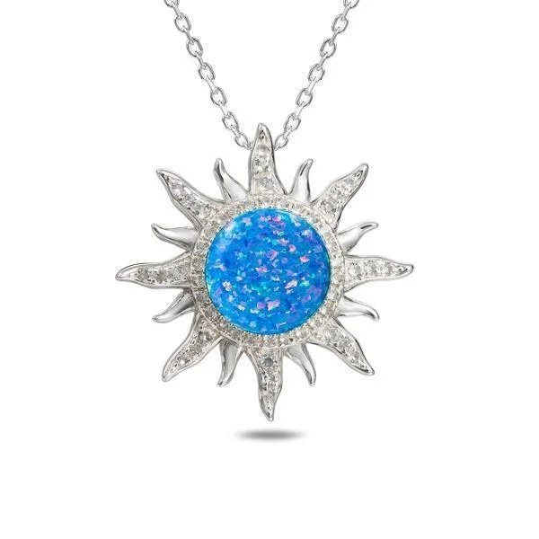 anniversary gift necklaces for women -Sterling Silver Pavé Opal Sun Pendant Necklace by Alamea