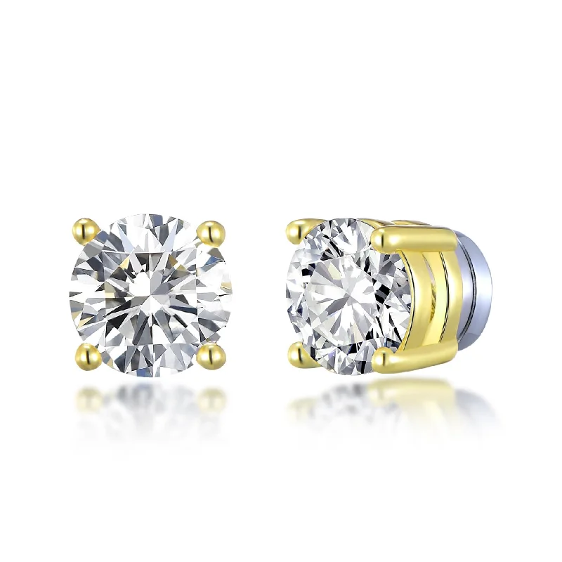 sterling silver earrings for women -Gold Plated Round Magnetic Clip On Stud Earrings Created with Zircondia® Crystals