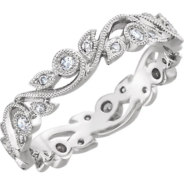 charm necklaces for women -1/4 CTW Diamond Scroll Vine Eternity Band