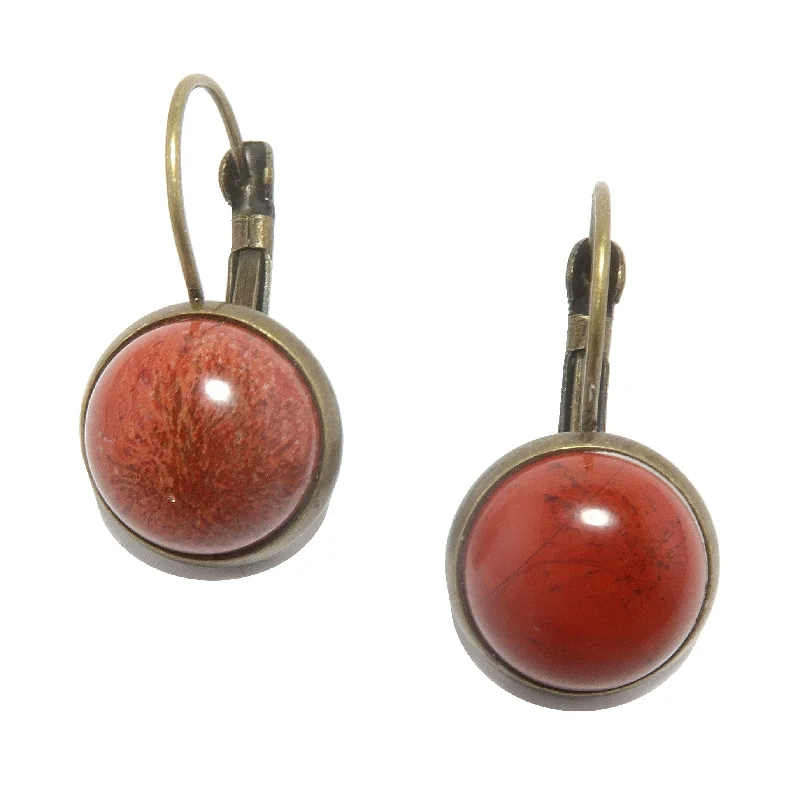 wedding hoop earrings for women -Red Jasper Earrings Root Chakra Stones Antiqued Bronze