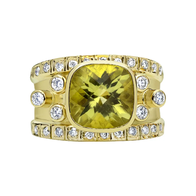 round-cut rings for women -Ring - Lemon Quartz And Diamond