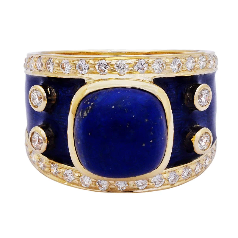 birthstone rings for women -Ring- Lapis Lazuli and Diamond (Enamel)