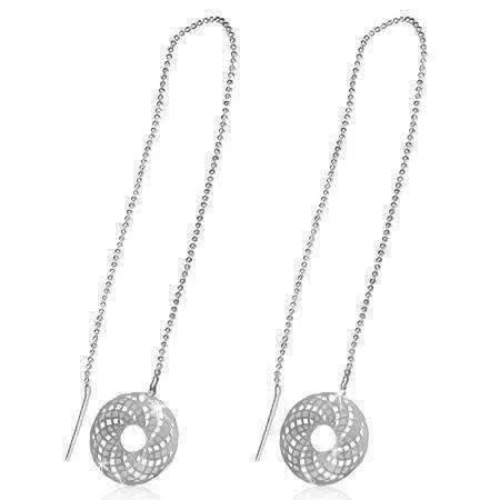 chic gemstone drop earrings -Edgy Spiral Graphix Disc Silver Thread Earrings