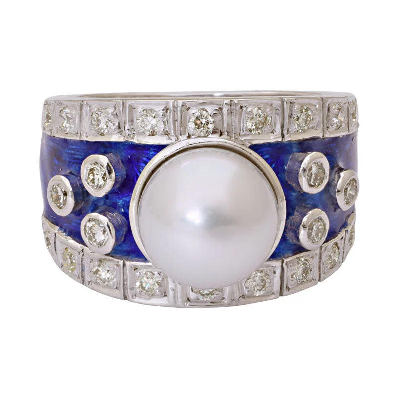 promise rings for couples -Ring-South Sea Pearl and Diamond (Enamel)