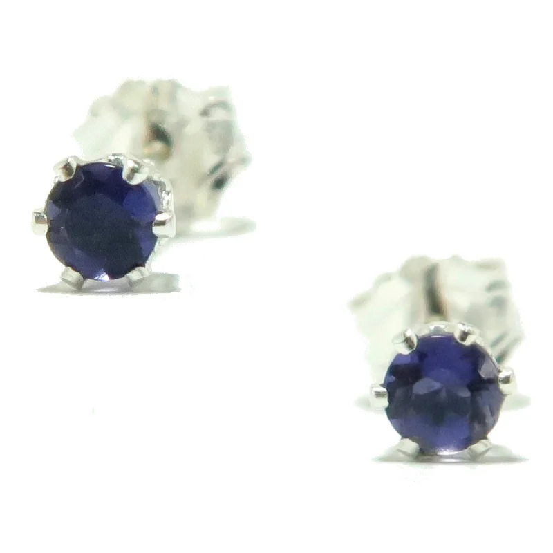 elegant earrings for women -Iolite Earrings Blue Faceted Gems Stud Sterling Silver