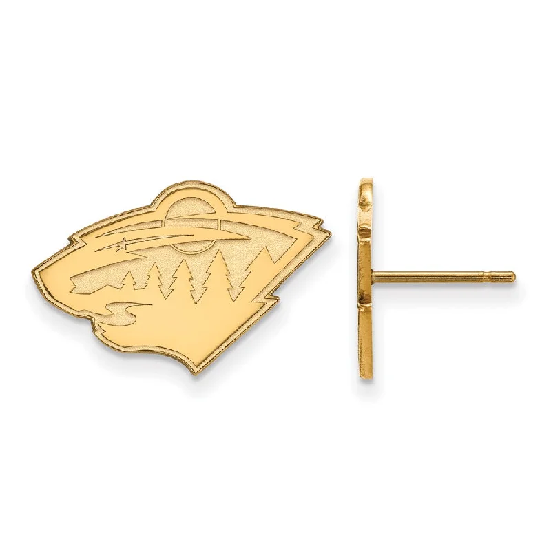 elegant earrings for women -SS 14k Yellow Gold Plated NHL Minnesota Wild Small Post Earrings