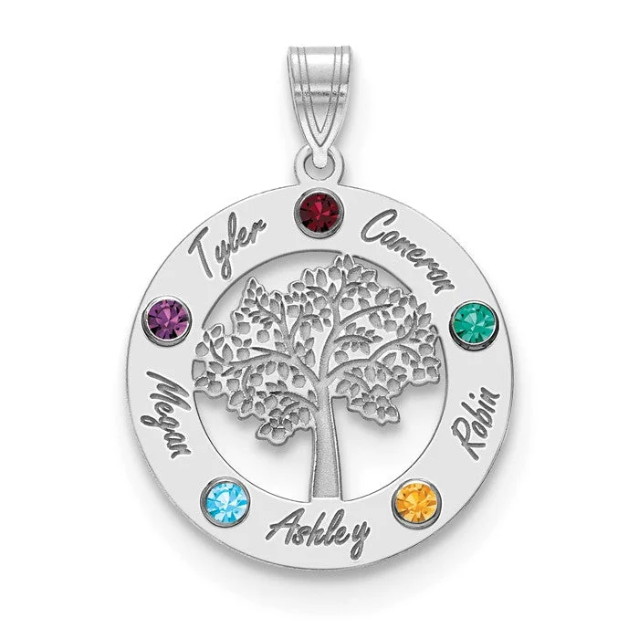 adjustable gold necklaces for women -Sterling Silver Tree with Names Mother's Family Birthstone Pendant