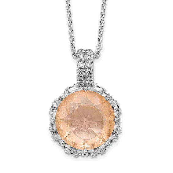 classic pearl necklaces for women -Sterling Silver Floral Simulated Morganite and CZ Necklace