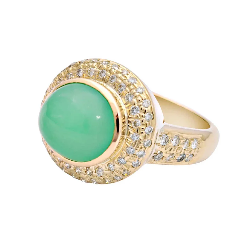 custom wedding bands for women -Ring-Chrysoprase and Diamond