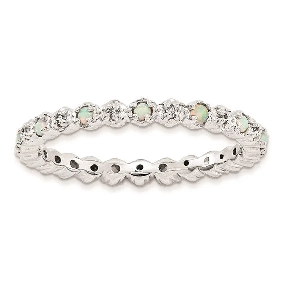 multi-layer necklaces for women -Sterling Silver Stackable Expressions Created Opal & Diamond Eternity Ring