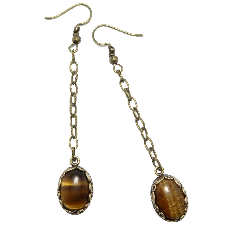 trendy earrings for women -Tigers Eye Earrings Old World Soul Stones on Chain