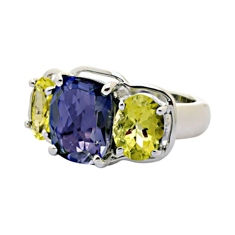 art deco rings for women -Ring-Iolite and Lemon Quartz