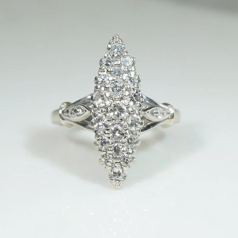 wedding sets for women -Mid-Century Diamond & White Gold Navette Ring